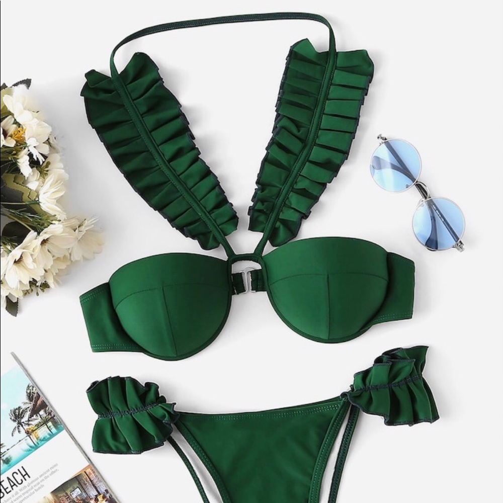NEW Green ruffle bikini set